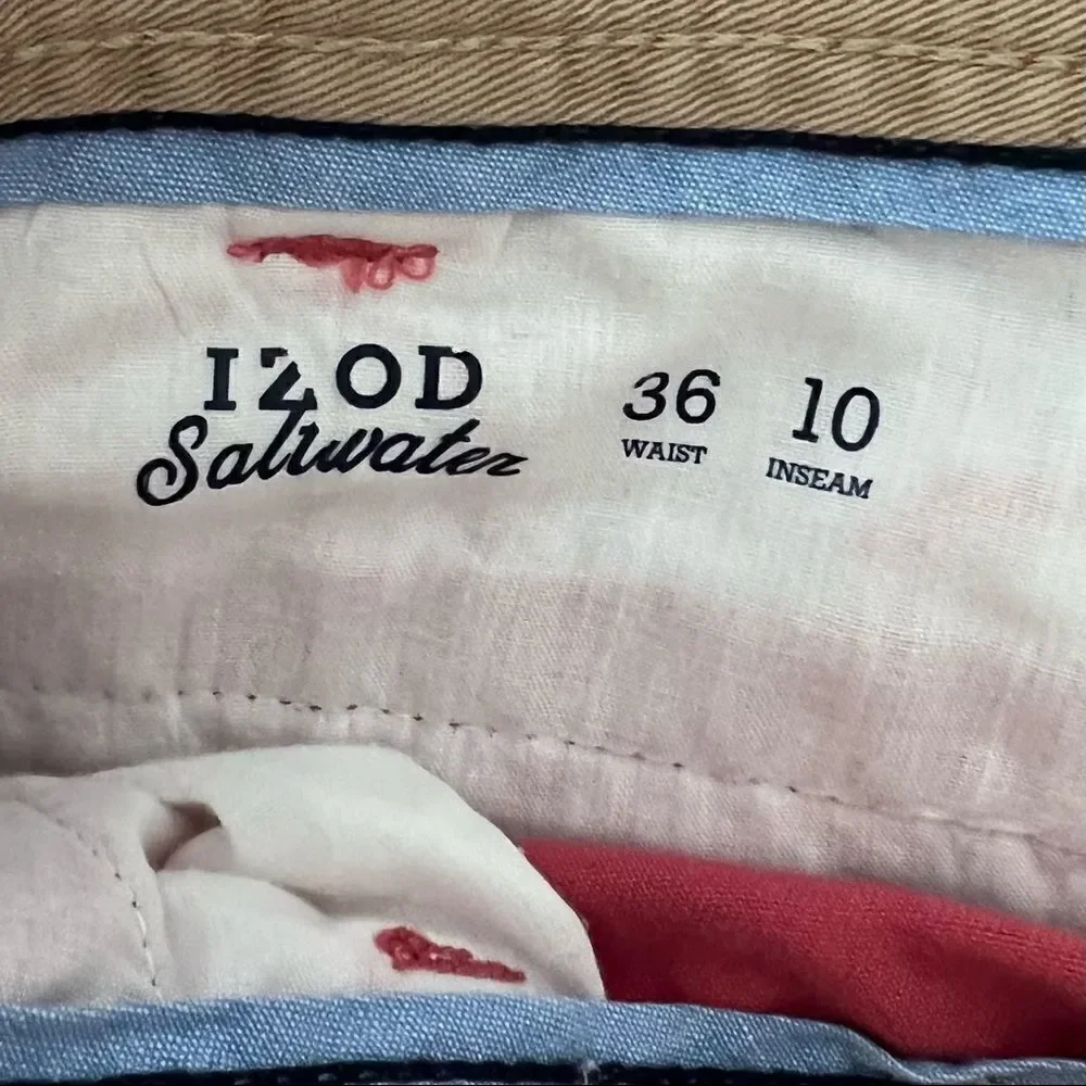 Izod Saltwater Flatfront Red Anchor Mens 36 Shorts